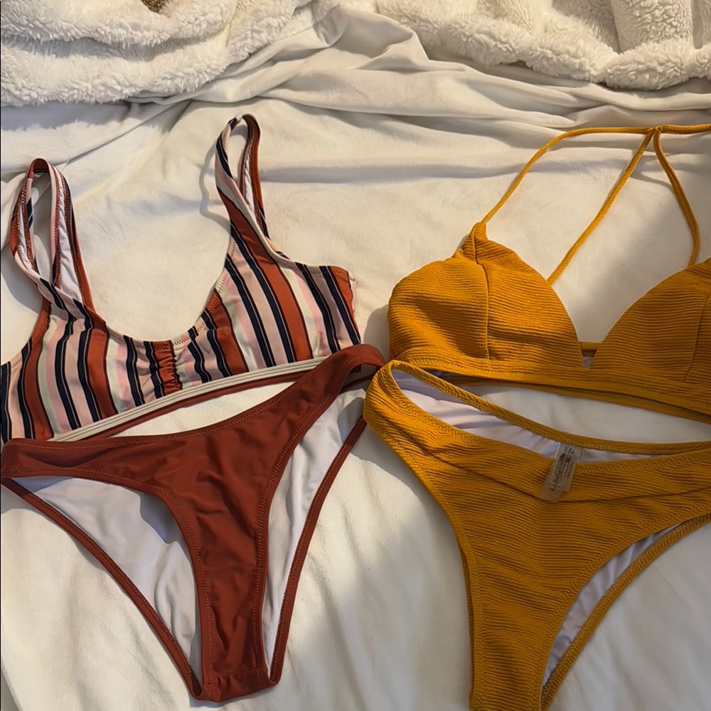 Colorful Striped and Mustard Bikini Set